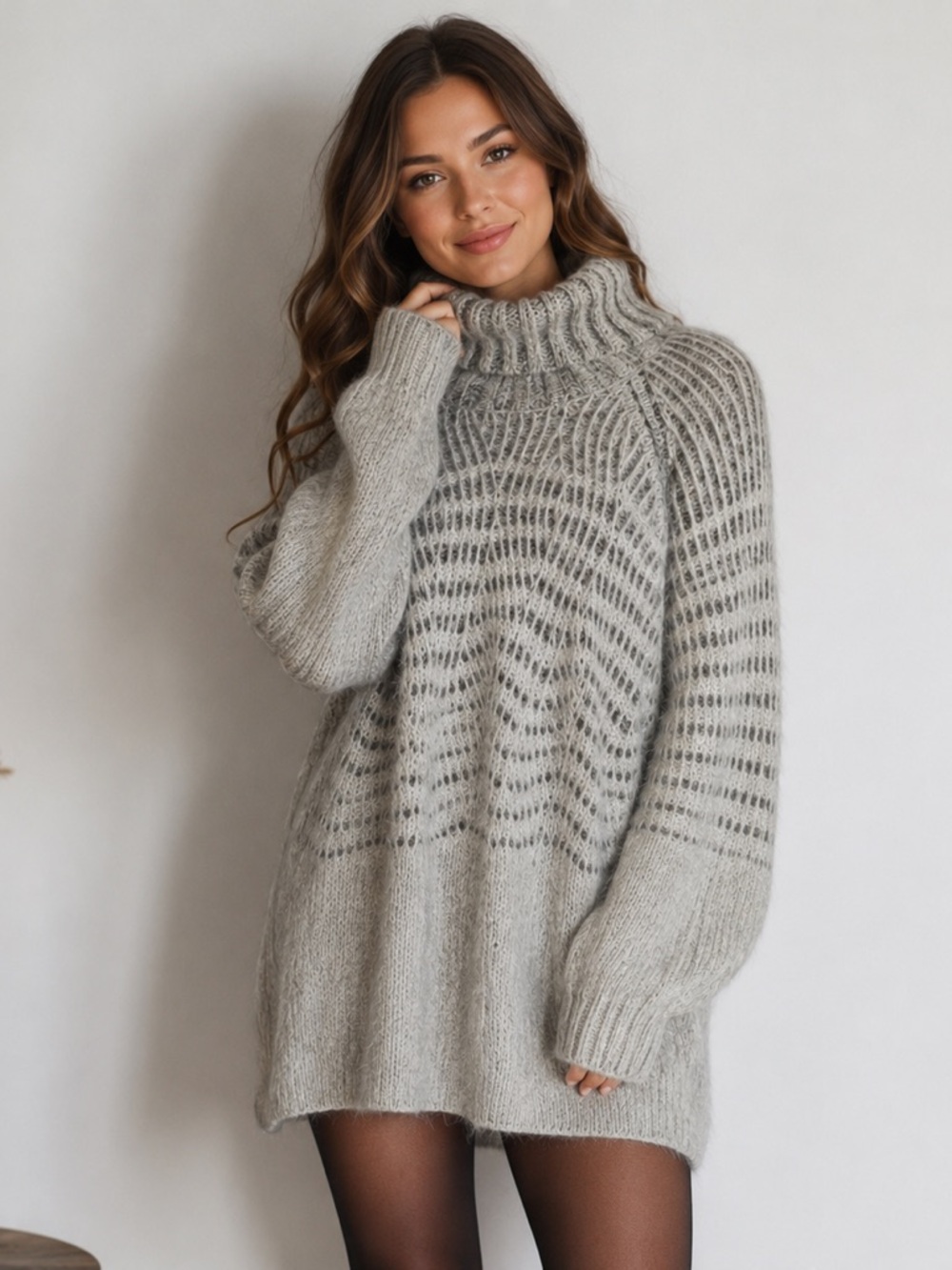 Anthropologie Sleeping on Snow Shelby eyelash sweater gray white dress large